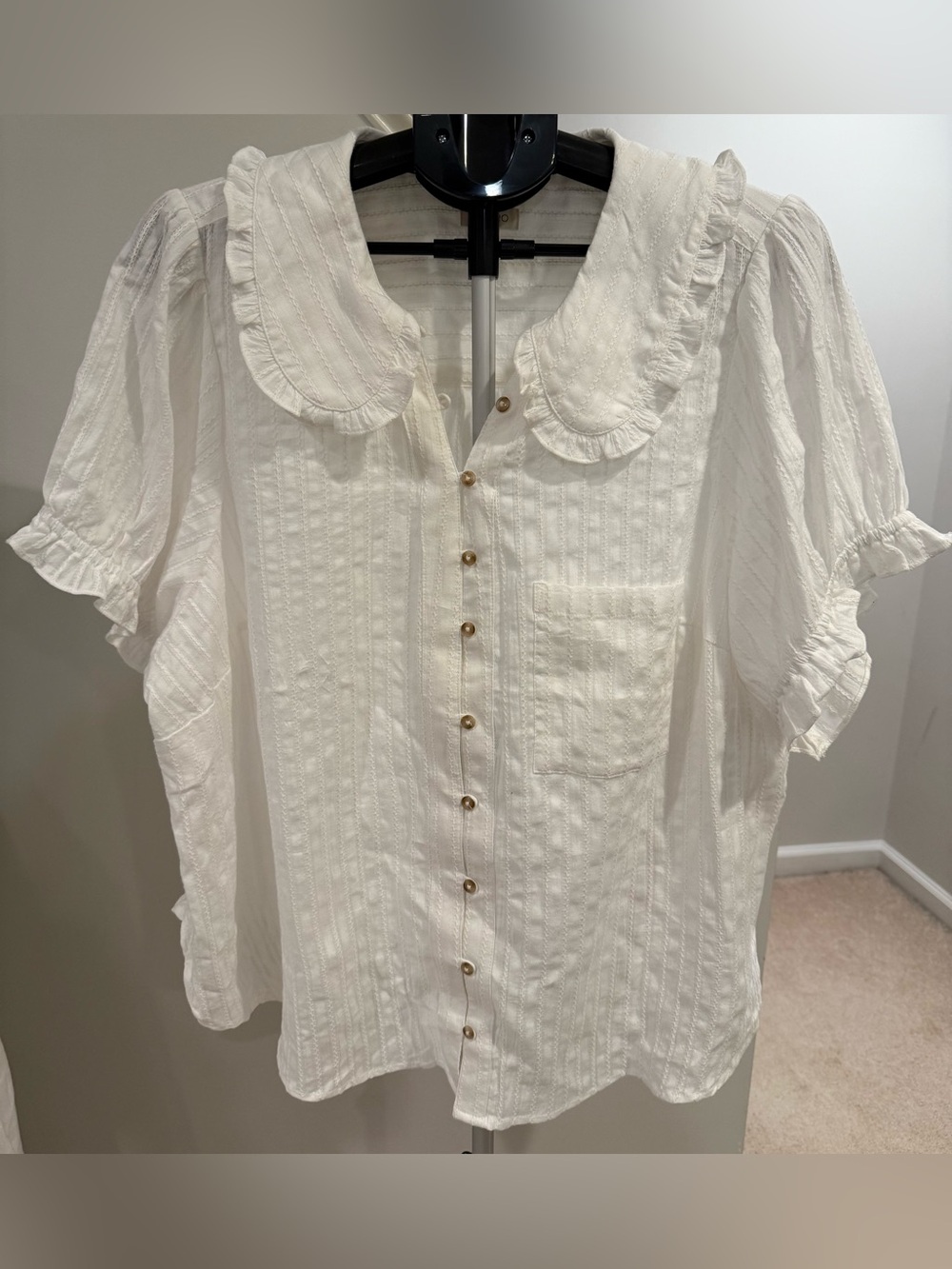 Anthropologie Keira Pilcro Peter Pan Blouse Off White Cotton Blouse 2X EUC